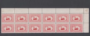 Stamp Australia 1&1/2d swan top right block of 12 partial offset top row, MUH - Bild 1 von 2