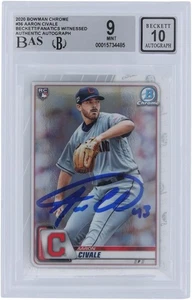 Aaron Civale Cleveland Guardians Signed 2020 Bowman Chrome #36 BAS 9/10 Rookie - Picture 1 of 3