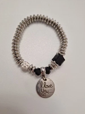   I Llove you Bracelet Gift  for Someone Special Black/Silver w Crystal Asis Pic - Image 1 of 4
