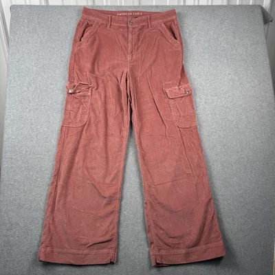 American Eagle Pants Womens 16 Long Pink Corduroy High Rise Baggy Wide Leg Cargo - Image 1 of 4