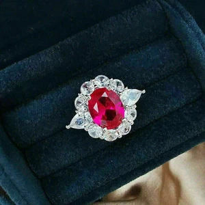 IGL&I Certified 5Ct Natural Ruby & Diamond Solid 14K White Gold Engagement Ring - Picture 1 of 8