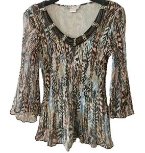 Alberto Makali New York Womens Medium Multicolored Blouse Bedazzled Polyester - Picture 1 of 10