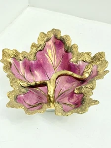 Antique Pink & Gilt France Jewelry Tray With A Floral Twig Handle Marked 1892 - Picture 1 of 9
