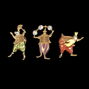 Vintage Trifari 1997 Emaille goldfarbene Strasssteine 3er Set Clown Pins Neu ohne Etikett - Bild 1 von 15