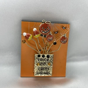 Spilla spilla oro Halloween dolcetto o scherzetto strass oro zucca a forma di borsa - Foto 1 di 8