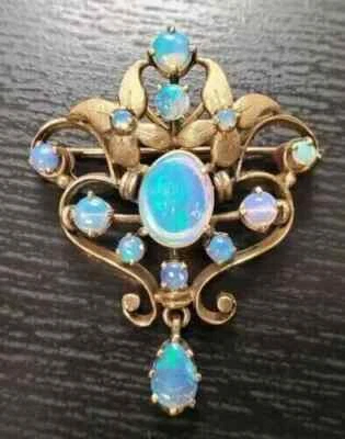 Broche colgante Art Deco ovalado ópalo de fuego natural de 1,50 quilates enchapado en oro amarillo de 14 quilates Foto 1 de 4