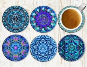 Mandala Drink Coasters Set of Six Neoprene - Picture 1 of 4