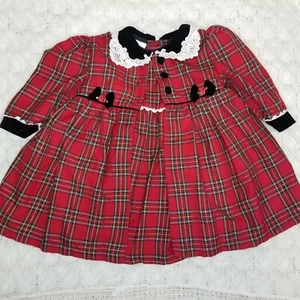 Vintage Rose Cottage Mädchen Set kariert Urlaub Kleid & Mantel rot Gr. 18 Monate Samt - Bild 1 von 11