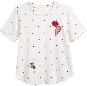 Monteau Big Girls' Fashion Patches Polka Dot Top Shirt Off white Medium - Picture 1 of 3