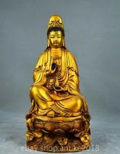 10" Old Chinese Copper Gild Buddhism Sit Kwan-yin Guan Yin Goddess Statue - Picture 1 of 8