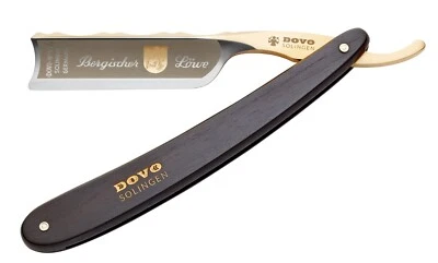 BERGISCHER LÖWE - DOVO Solingen Rasiermesser 6/8 Carbonstahl Goldätzung EBENHOLZ
