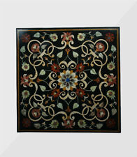 18'' antique Black Marble Coffee Dining Table Top Inlay Pietra Dura Decor  X-mas