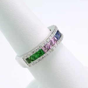 Anillo Arco Iris Zafiros Colores Finos Brillantes Oro Blanco 750 Multicolor Nuevo - Imagen 1 de 5