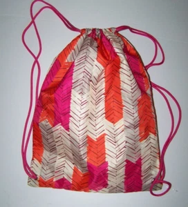NEW 31 Thirty-One Cinch Sac Bag Drawstring Backpack Pink Orange Chevron Gym Pool - Picture 1 of 7