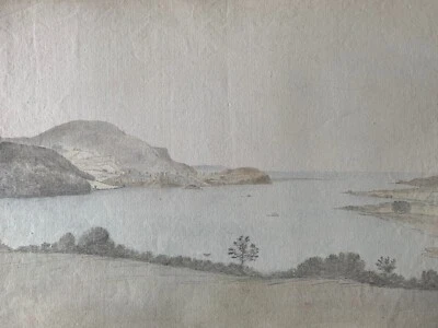 Оригинальная акварельная картина 1771 Conwy Wales с подписью из Великобритании датированный замок Кернарфон - Изображение 1 из 4