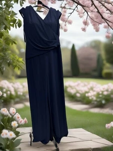 LAUREN RALPH LAUREN DARK BLUE JUMPSUIT, CROSSOVER TOP, SPLIT SHOULDER, SIZE 10 - Picture 1 of 17