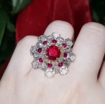 Beautiful Red Brilliant Round Cut Ruby With Clear White CZ 41.24TCW Cluster Ring - Image 1 of 4