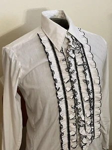 Camisa De Colección Blanco Negro Esmoquin Volantes M/L - Imagen 1 de 9