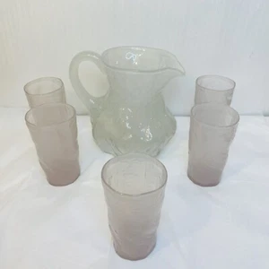 Morgantown El Mexicano Ice Pitcher with 5 Tumblers Faint Pink Vintage - Picture 1 of 9