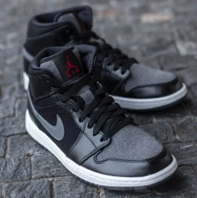 AIR JORDAN 1 MID PREMIUM Negro HOMBRE 10 Gimnasio Rojo Jumpman Gris Oscuro Blanco NUEVO RARO Foto 1 de 4