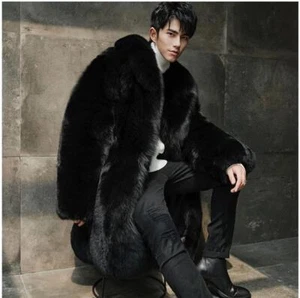 Herren Kunstnerzfellmantel langer Stil Übergröße koreanisches Revers lose Winter warm - Bild 1 von 3