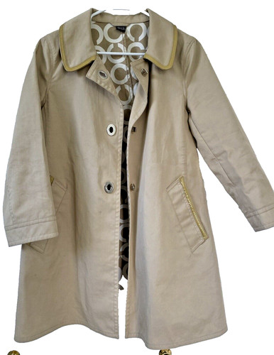 Autentico COACH Trench RAIN COAT Giacca Logo Tg 4 Marrone Cintura Turnlock