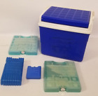 Ice Box Cooler Box & 4 x Ice Packs Clean Handle 28x22x26cm Blue - M6