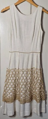 VTG 50's 60's Dress XS Unbranded Linen Macrame Sleeveless Union-Made BohoChic  - Image 1 of 4