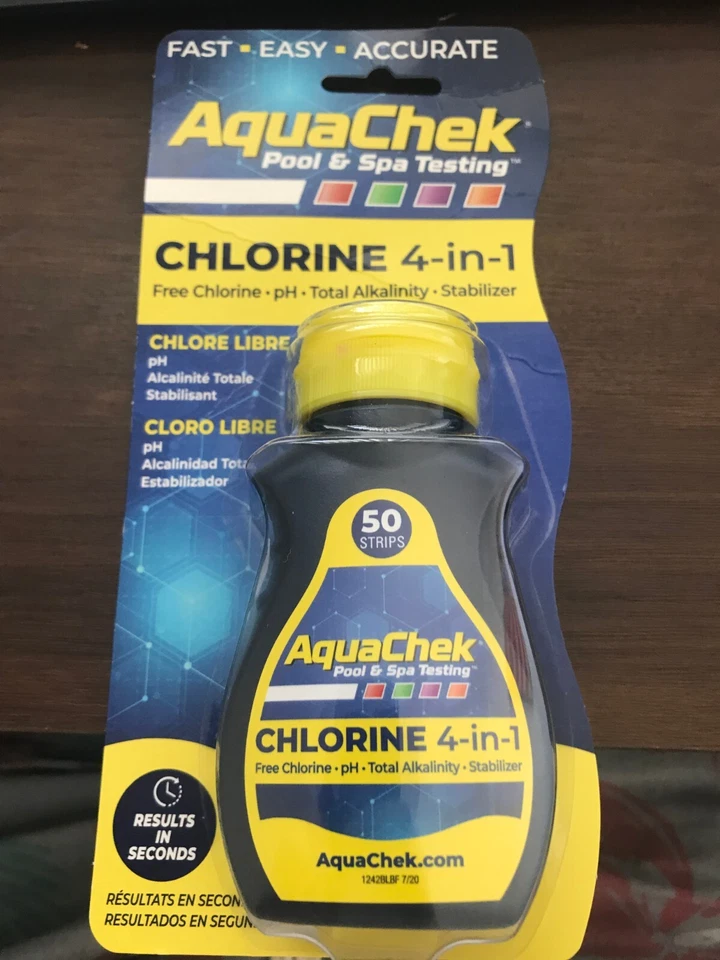 AquaChek 4 In 1 Chlorine Swimming Pool & Spa Test Strips - 50 Pack FREE POSTAGE - Image 1 of 2