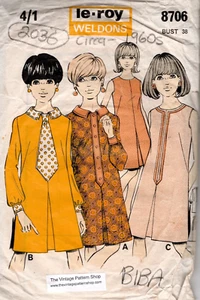 1960s Vintage Sewing Pattern B38in DRESS & TIE (2036)  Le Roy Weldons 8706 BIBA - Picture 1 of 3