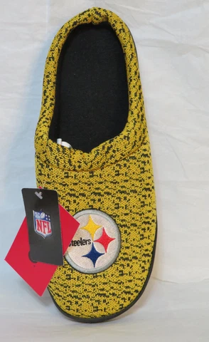 PITTSBURGH STEELERS NFL MEN SLIPPER M 9-10 BLACK GOLD KNIT CUP SOLE MULE NWT NEW Cover