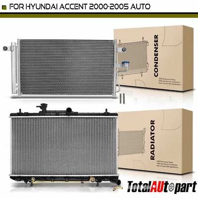 2x Radiator & AC Condenser Kit for Hyundai	Accent 2000 2001 2002 2003 2004 2005 - Image 1 of 4