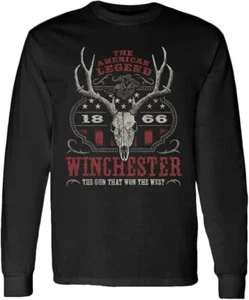 Winchester Classic - Western Flag Skull - Mens Long Sleeve Cotton T-Shirt - Picture 1 of 4