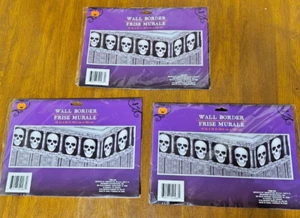 New Black & White Plastic Wall Border With Skulls - 75 Feet Total - Picture 1 of 2
