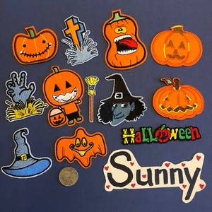 Embroidered Iron On Sew On Cloth PATCH Craft DIY Badge Fabric Halloween Pumpkin - Picture 1 of 1