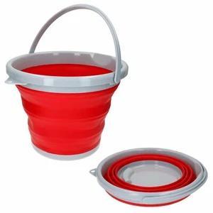 Eimer faltbar 10 liter grau-rot Putzen Camping Angeln Wassereimer Falteimer - Bild 1 von 7