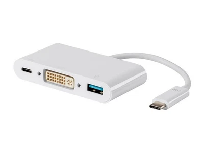 Monoprice USB-C DVI многопортовый адаптер - белый, с подключением USB 3.0 - Изображение 1 из 4