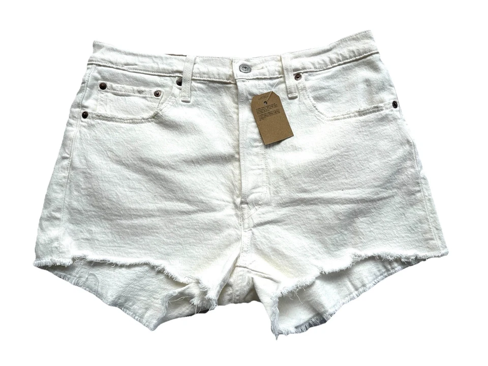 Levi's 501 Off-White High-Rise Button Fly Distressed Jean Shorts Size 30