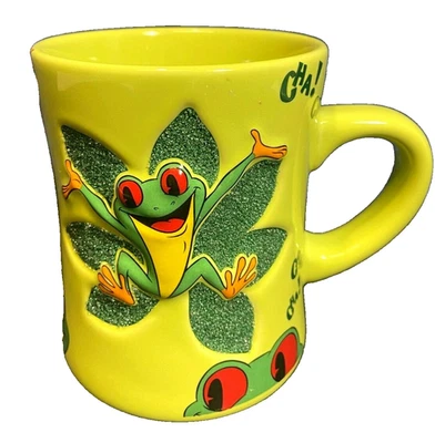Rainforest Café Cha Cha! Taza de arte 3D rana verde en relieve sobre hoja taza Tailandia Foto 1 de 4