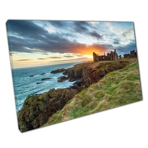Seascape Canvas Wall Art Slains Castle Ruins at Sunset Scottish Coast Décor - Picture 1 of 10
