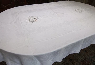 Tischdecke Damast 2m30 X 1m60 Rechts Inlays Von Spitzen- - Bild 1 von 4