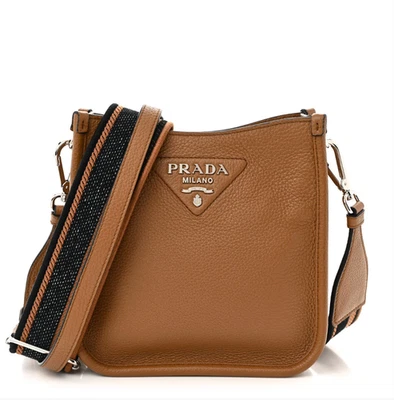 Prada Vitello Daino Soft Mini Hobo Messenger Bag Caramel - Image 1 of 4