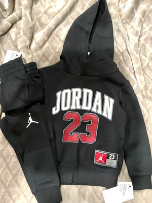 New 2 pc Grade school Boy Girl Nike Jordan 23 black red  Sweatsuit Size 7 - Image 1 of 4