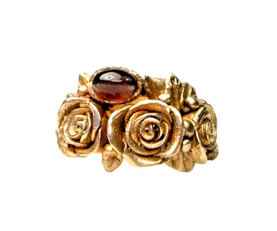 Anel estilo antigo bronze dourado rosa-pedra olho de gato-tamanho 11 - Imagem 1 de 4