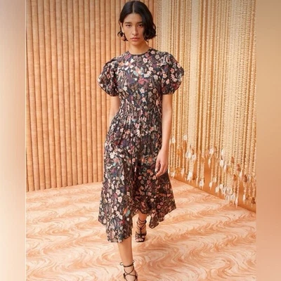 Ulla Johnson Eden Floral Puff Sleeve Cotton Blend Midi Dress - Image 1 of 4