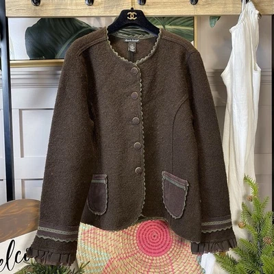 Mujer Alexandra Bartlett Lana Suéter Chaqueta Grande Artesanal Talla L Lana Marrón Foto 1 de 4