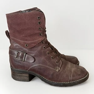 Taos Crave Combat Boots Bordeaux Leder Schnürung Reißverschluss Damen 37 US 6 6,5 - Bild 1 von 10