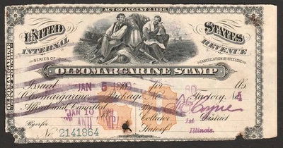 Series 1886 OLEOMARGARINE Taxpaid Revenue Stamp~60 Pounds~1899~Single Line - Image 1 of 3