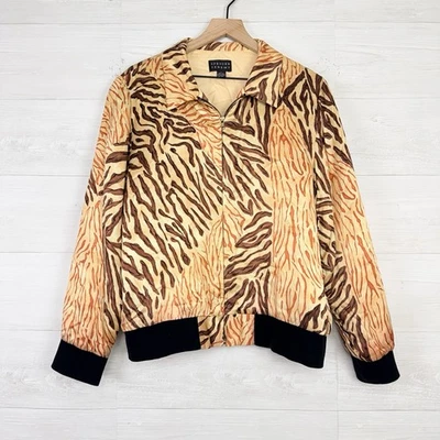 Vtg Spenser Jeremy 100% Silk Bomber Jacket Womens L Full Zip Animal Print Retro - Image 1 of 4