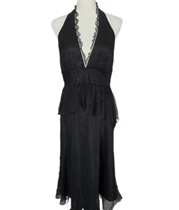 Y2K Silk Chiffon Layered Fairy Laundry By Shelli Segal Black V-Neck Dress Sz 12 - Picture 1 of 11